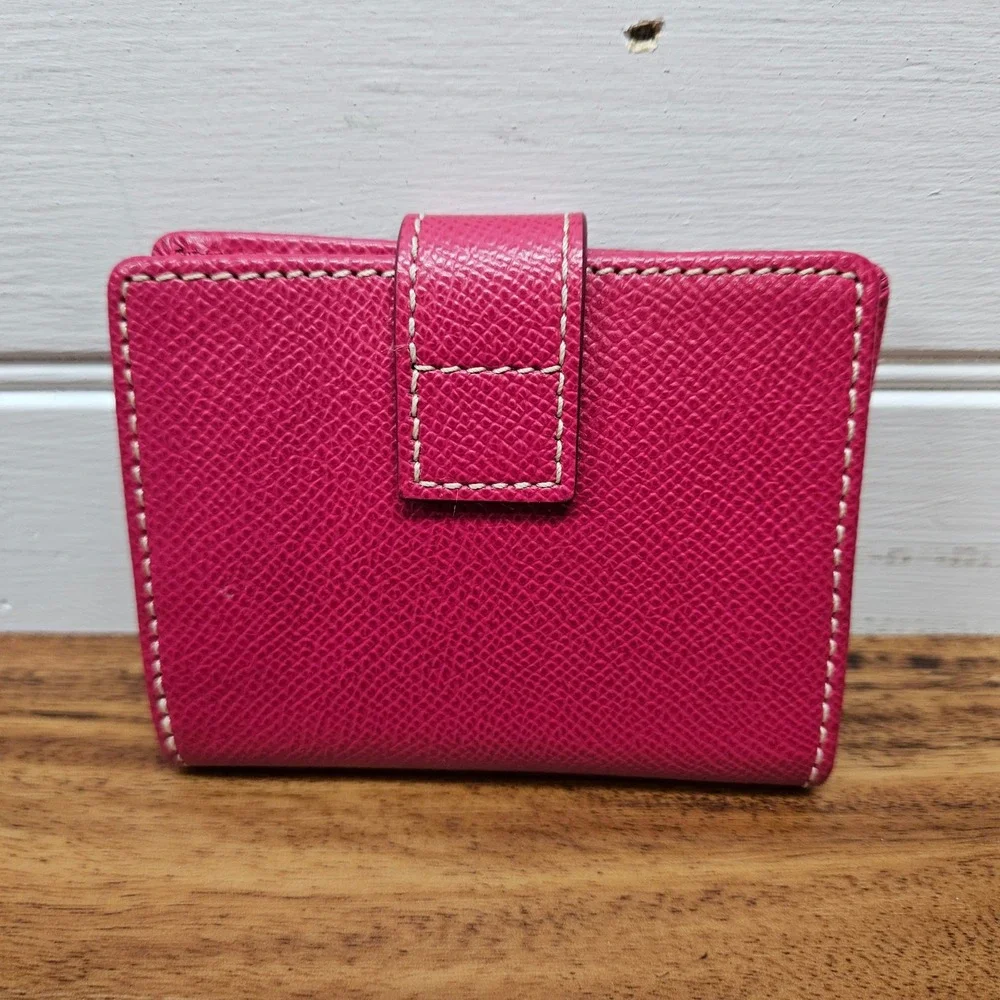 Dooney & Bourke Pink Pebble Grain Leather Small Bifold Snap Wallet